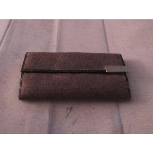 Gucci Brown Large G Logo Print Canvas And Brown Leather Vintage Wallet - Picture 2 of 12